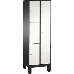 C+P EVOLO Fächerschrank, mit Füßen, 2 Abteile, je 3 Fächer, Abteilbreite 300 mm, schwarzgrau / verkehrsweiß