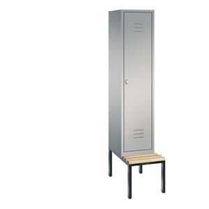 C+P CLASSIC Garderobenschrank mit untergebauter Sitzbank, 1 Abteil, Abteilbreite 400 mm, weißaluminium