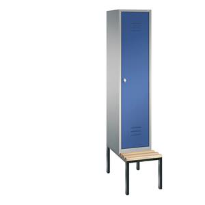 C+P CLASSIC Garderobenschrank mit untergebauter Sitzbank, 1 Abteil, Abteilbreite 400 mm, weißaluminium / enzianblau