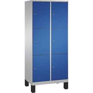 C+P EVOLO Fächerschrank, mit Füßen, 2 Abteile, je 3 Fächer, Abteilbreite 400 mm, weißaluminium / enzianblau