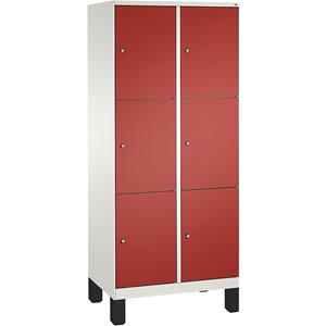 C+P EVOLO Fächerschrank, mit Füßen, 2 Abteile, je 3 Fächer, Abteilbreite 400 mm, verkehrsweiß / feuerrot