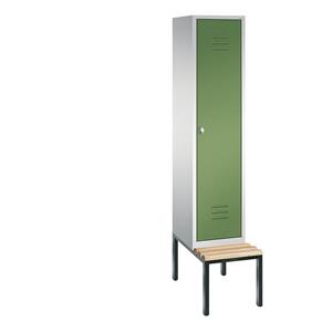 C+P CLASSIC Garderobenschrank mit untergebauter Sitzbank, 1 Abteil, Abteilbreite 400 mm, lichtgrau / resedagrün