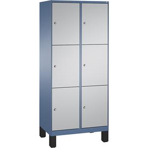 C+P EVOLO Fächerschrank, mit Füßen, 2 Abteile, je 3 Fächer, Abteilbreite 400 mm, fernblau / weißaluminium