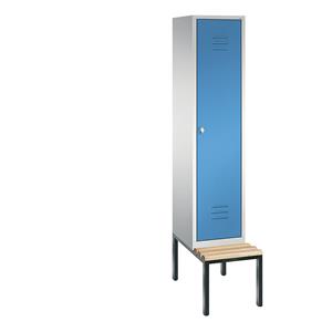 C+P CLASSIC Garderobenschrank mit untergebauter Sitzbank, 1 Abteil, Abteilbreite 400 mm, lichtgrau / lichtblau