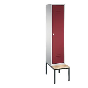 C+P CLASSIC Garderobenschrank mit untergebauter Sitzbank, 1 Abteil, Abteilbreite 400 mm, lichtgrau / rubinrot