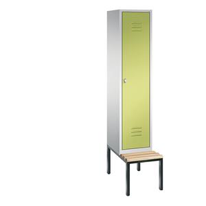 C+P CLASSIC Garderobenschrank mit untergebauter Sitzbank, 1 Abteil, Abteilbreite 400 mm, lichtgrau / viridingrün