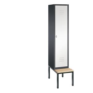 C+P CLASSIC Garderobenschrank mit untergebauter Sitzbank, 1 Abteil, Abteilbreite 400 mm, schwarzgrau / verkehrsweiß