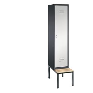 C+P CLASSIC Garderobenschrank mit untergebauter Sitzbank, 1 Abteil, Abteilbreite 400 mm, schwarzgrau / lichtgrau