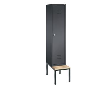 C+P CLASSIC Garderobenschrank mit untergebauter Sitzbank, 1 Abteil, Abteilbreite 400 mm, schwarzgrau