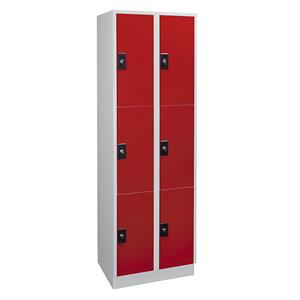 Wolf Lockerkast, 2 afdelingen, elk 3 vakken, lichtgrijs / vuurrood
