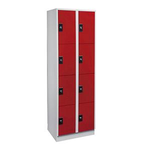 Wolf Lockerkast, 2 afdelingen, elk 4 vakken, lichtgrijs / vuurrood