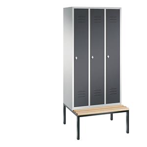 C+P CLASSIC Garderobenschrank mit untergebauter Sitzbank, 3 Abteile, Abteilbreite 300 mm, lichtgrau / schwarzgrau