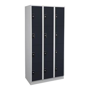 Wolf Lockerkast, 3 afdelingen, elk 4 vakken, lichtgrijs / antracietgrijs