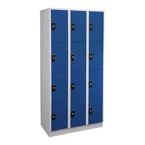 Wolf Lockerkast, 3 afdelingen, elk 4 vakken, lichtgrijs / gentiaanblauw