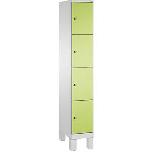 C+P EVOLO Fächerschrank, mit Füßen, 1 Abteil, 4 Fächer, Abteilbreite 300 mm, lichtgrau / viridingrün