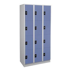 Wolf Lockerkast, 3 afdelingen, elk 4 vakken, lichtgrijs / duifblauw