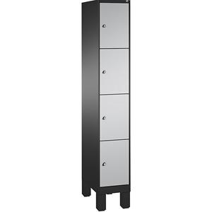 C+P EVOLO Fächerschrank, mit Füßen, 1 Abteil, 4 Fächer, Abteilbreite 300 mm, schwarzgrau / weißaluminium