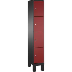 C+P EVOLO Fächerschrank, mit Füßen, 1 Abteil, 4 Fächer, Abteilbreite 300 mm, schwarzgrau / rubinrot