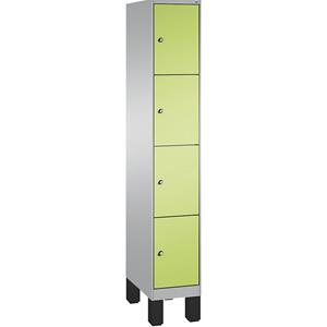 C+P EVOLO Fächerschrank, mit Füßen, 1 Abteil, 4 Fächer, Abteilbreite 300 mm, weißaluminium / viridingrün