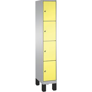 C+P EVOLO Fächerschrank, mit Füßen, 1 Abteil, 4 Fächer, Abteilbreite 300 mm, weißaluminium / schwefelgelb