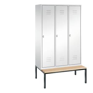C+P CLASSIC Garderobenschrank mit untergebauter Sitzbank, 3 Abteile, Abteilbreite 400 mm, verkehrsweiß