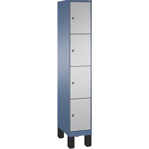 C+P EVOLO vakkenkast, met poten, 1 afdeling, 4 vakken, afdelingbreedte 300 mm, verblauw / blank aluminiumkleurig