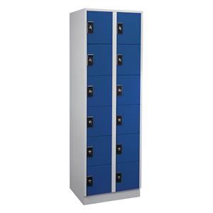 Wolf Schließfachschrank, 2 Abteile, je 6 Fächer, lichtgrau / enzianblau