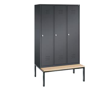 C+P CLASSIC Garderobenschrank mit untergebauter Sitzbank, 3 Abteile, Abteilbreite 400 mm, schwarzgrau