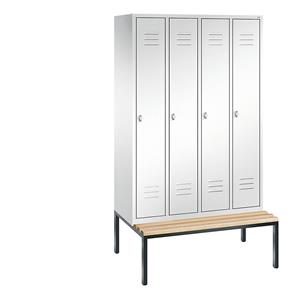 C+P CLASSIC Garderobenschrank mit untergebauter Sitzbank, 4 Abteile, Abteilbreite 300 mm, verkehrsweiß