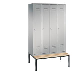 C+P CLASSIC Garderobenschrank mit untergebauter Sitzbank, 4 Abteile, Abteilbreite 300 mm, weißaluminium