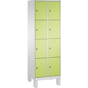 C+P EVOLO Fächerschrank, mit Füßen, 2 Abteile, je 4 Fächer, Abteilbreite 300 mm, lichtgrau / viridingrün