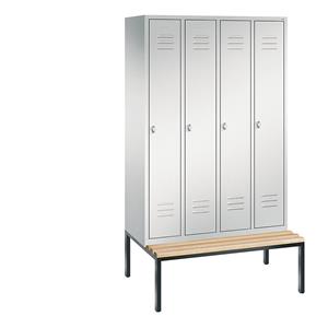 C+P CLASSIC Garderobenschrank mit untergebauter Sitzbank, 4 Abteile, Abteilbreite 300 mm, lichtgrau