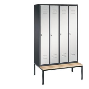 C+P CLASSIC Garderobenschrank mit untergebauter Sitzbank, 4 Abteile, Abteilbreite 300 mm, schwarzgrau / lichtgrau
