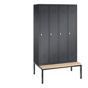 C+P CLASSIC Garderobenschrank mit untergebauter Sitzbank, 4 Abteile, Abteilbreite 300 mm, schwarzgrau