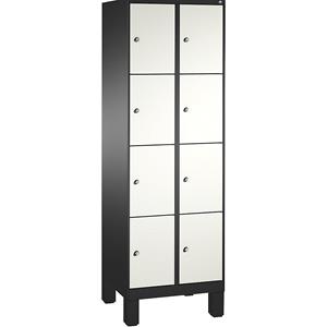 C+P EVOLO Fächerschrank, mit Füßen, 2 Abteile, je 4 Fächer, Abteilbreite 300 mm, schwarzgrau / verkehrsweiß