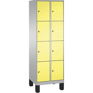 C+P EVOLO Fächerschrank, mit Füßen, 2 Abteile, je 4 Fächer, Abteilbreite 300 mm, weißaluminium / schwefelgelb
