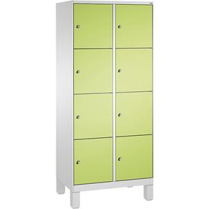 C+P EVOLO Fächerschrank, mit Füßen, 2 Abteile, je 4 Fächer, Abteilbreite 400 mm, lichtgrau / viridingrün