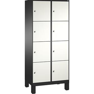 C+P EVOLO Fächerschrank, mit Füßen, 2 Abteile, je 4 Fächer, Abteilbreite 400 mm, schwarzgrau / verkehrsweiß