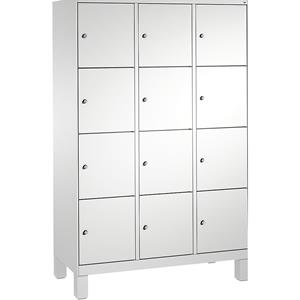 C+P EVOLO Fächerschrank, mit Füßen, 3 Abteile, je 4 Fächer, Abteilbreite 400 mm, lichtgrau