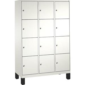 C+P EVOLO Fächerschrank, mit Füßen, 3 Abteile, je 4 Fächer, Abteilbreite 400 mm, verkehrsweiß / verkehrsweiß