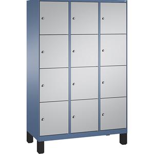 C+P EVOLO Fächerschrank, mit Füßen, 3 Abteile, je 4 Fächer, Abteilbreite 400 mm, fernblau / weißaluminium