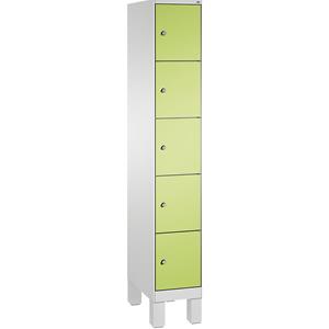 C+P EVOLO Fächerschrank, mit Füßen, 1 Abteil, 5 Fächer, Abteilbreite 300 mm, lichtgrau / viridingrün