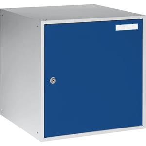 Eurokraft basic Privé-vakkubus, h x b x d = 450 x 450 x 450 mm, kastframe lichtgrijs / deuren gentiaanblauw