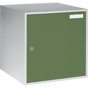 eurokraft basic Schließfachwürfel, HxBxT 450 x 450 x 450 mm, Korpus lichtgrau / Türen resedagrün