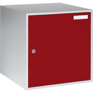 Eurokraft basic Privé-vakkubus, h x b x d = 450 x 450 x 450 mm, kastframe lichtgrijs / deuren vuurrood