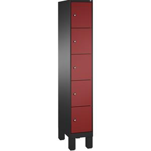 C+P EVOLO Fächerschrank, mit Füßen, 1 Abteil, 5 Fächer, Abteilbreite 300 mm, schwarzgrau / rubinrot