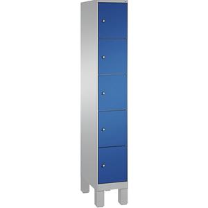 C+P EVOLO Fächerschrank, mit Füßen, 1 Abteil, 5 Fächer, Abteilbreite 300 mm, weißaluminium / enzianblau