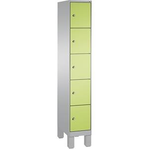 C+P EVOLO Fächerschrank, mit Füßen, 1 Abteil, 5 Fächer, Abteilbreite 300 mm, weißaluminium / viridingrün