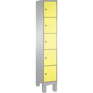 C+P EVOLO Fächerschrank, mit Füßen, 1 Abteil, 5 Fächer, Abteilbreite 300 mm, weißaluminium / schwefelgelb