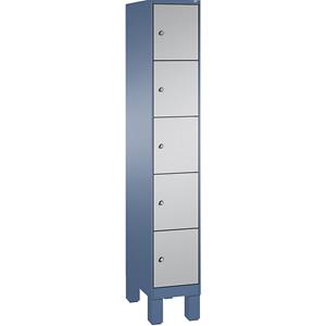 C+P EVOLO vakkenkast, met poten, 1 afdeling, 5 vakken, afdelingbreedte 300 mm, verblauw / blank aluminiumkleurig